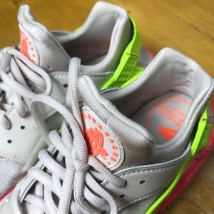 Neon Pink, Yellow, and Gray Nike Huaraches